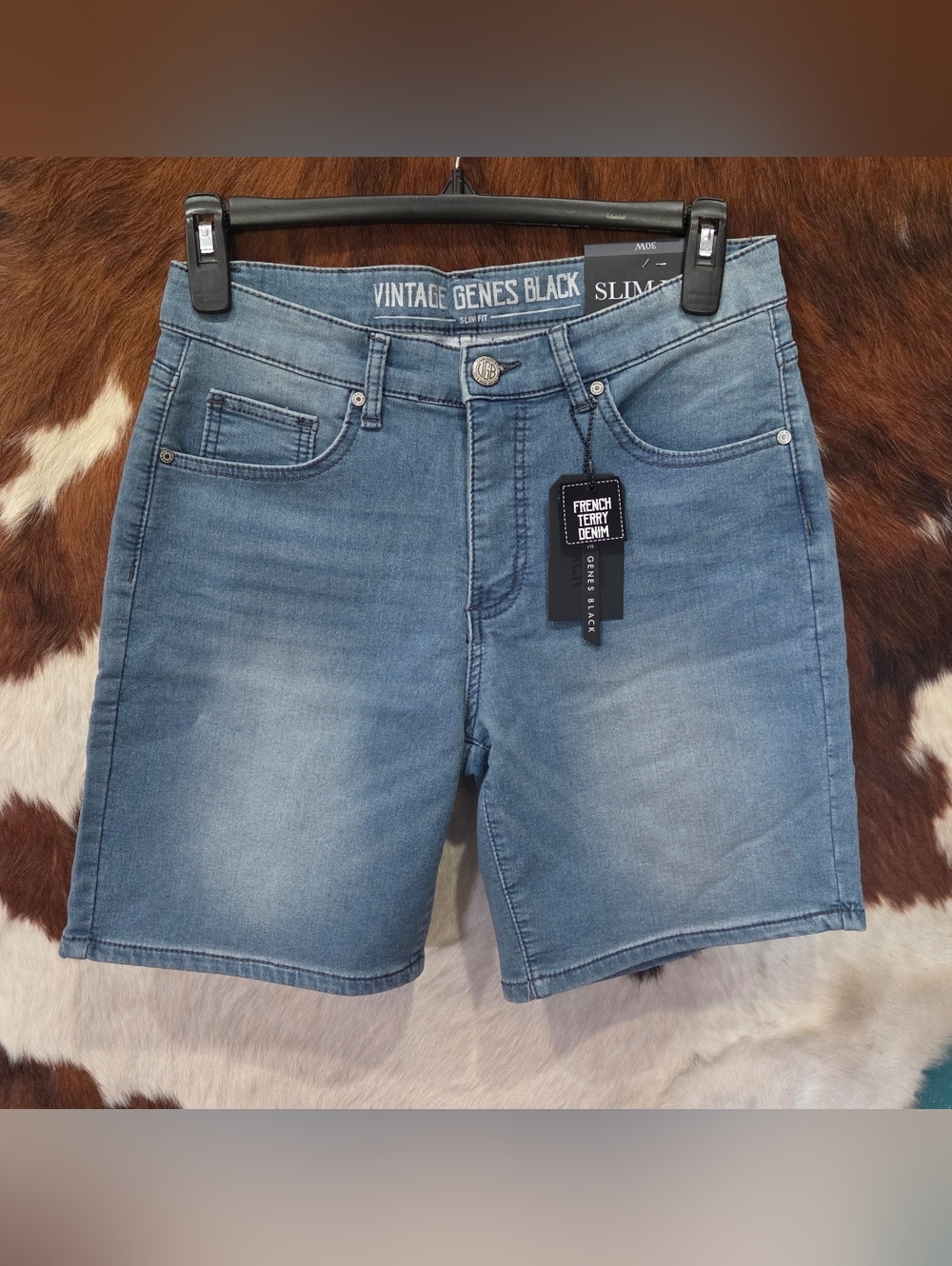 Vintage Genes Black Men's Light Blue Jean Shorts - Slim Fit